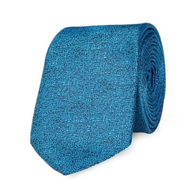Blue stag brooch textured slim tie